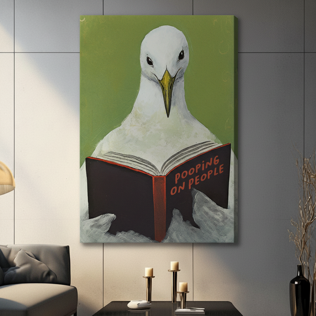 Funny Seagull Reading Book Pop Art Canvas Wall Art