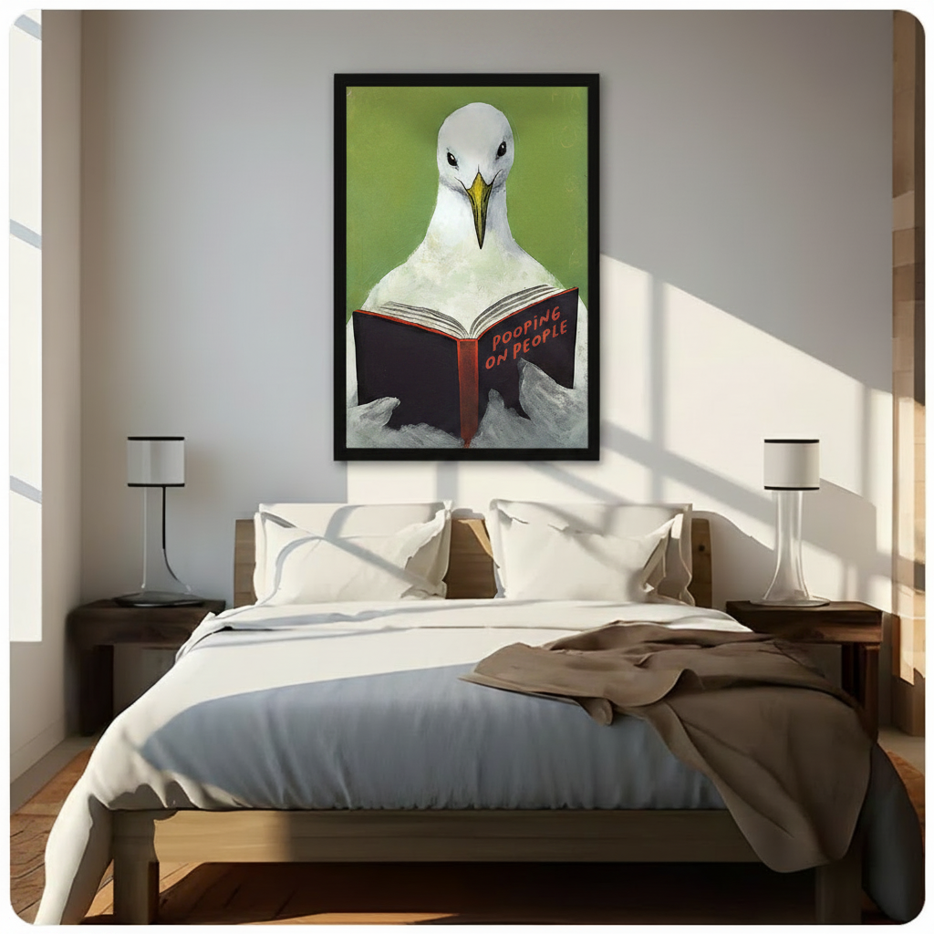Funny Seagull Reading Book Pop Art Canvas Wall Art