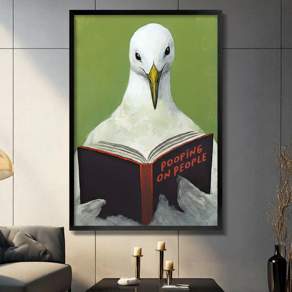 Funny Seagull Reading Book Pop Art Canvas Wall Art