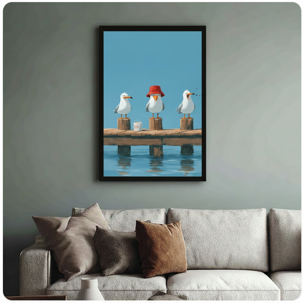 Funny Seagulls Coastal Humor Canvas Wall Art