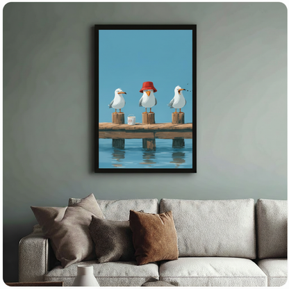 Funny Seagulls Coastal Humor Canvas Wall Art