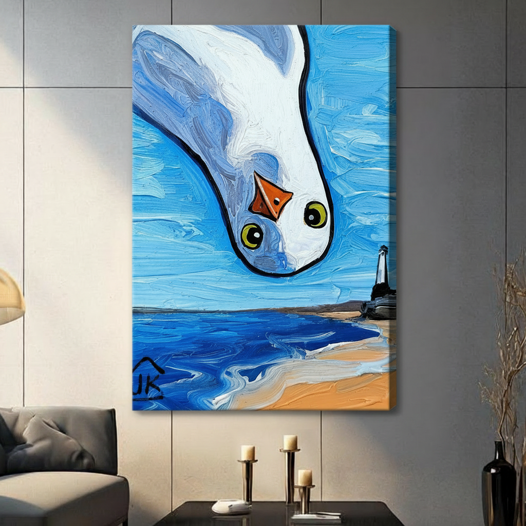Bold Seagull Coastal Oil Style Canvas Wall Art