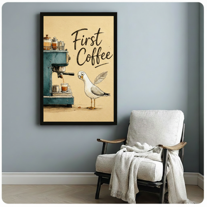 First Coffee Seagull Espresso Canvas Art Wall Art