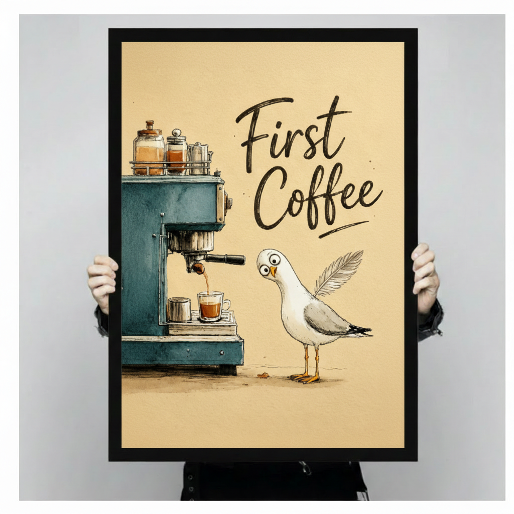 First Coffee Seagull Espresso Canvas Art Wall Art