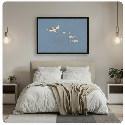 Hide Your Fries Seagull Funny Quote Canvas Wall Art