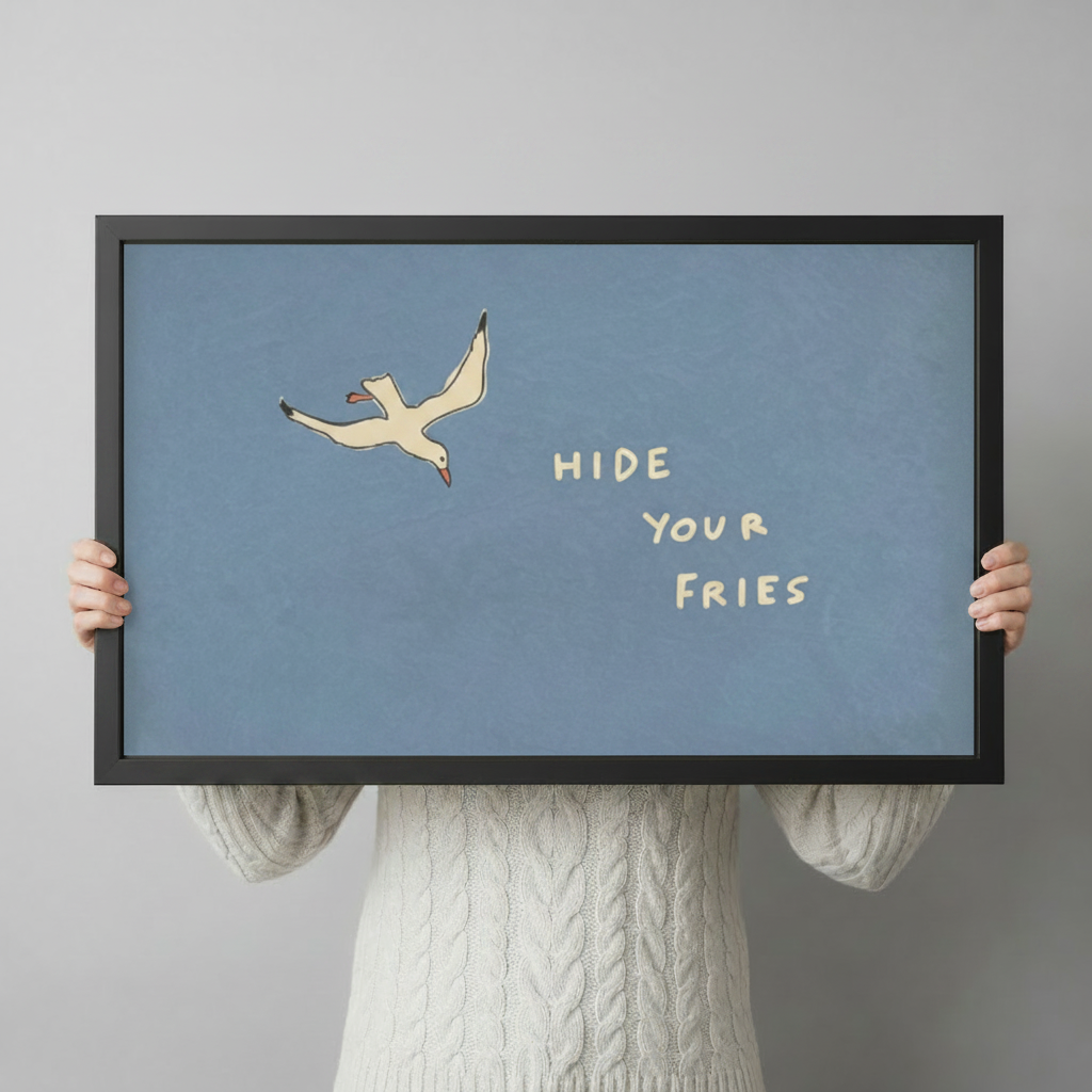 Hide Your Fries Seagull Funny Quote Canvas Wall Art