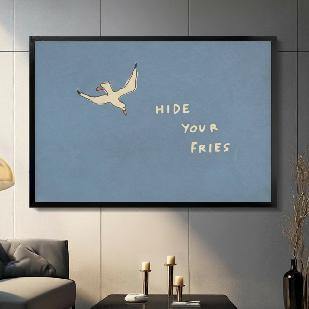 Hide Your Fries Seagull Funny Quote Canvas Wall Art