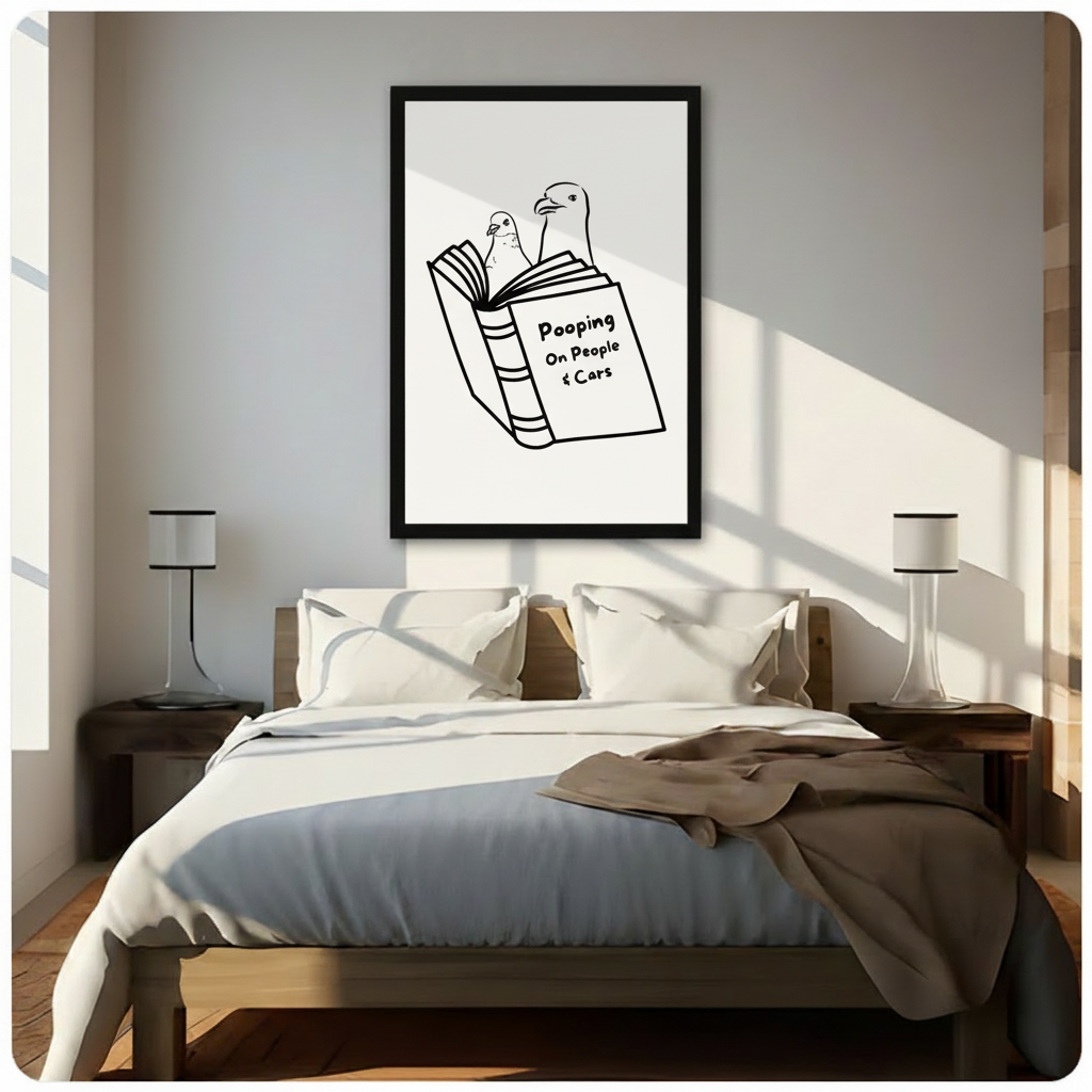 Funny Pigeon Book Minimalist Line Art Canvas Print