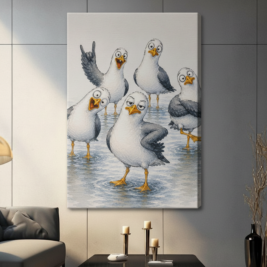Funny Seagull Gang Coastal Humor Canvas Art Wall Art