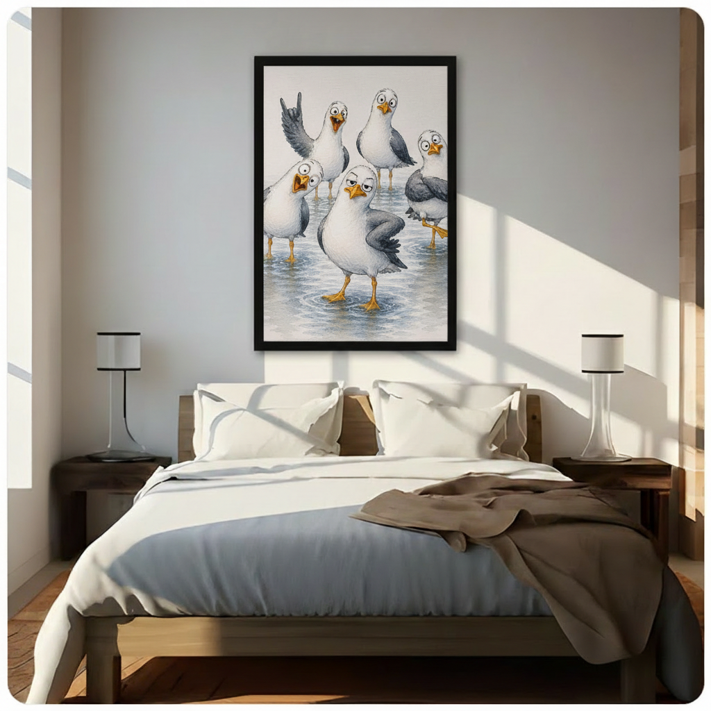 Funny Seagull Gang Coastal Humor Canvas Art Wall Art