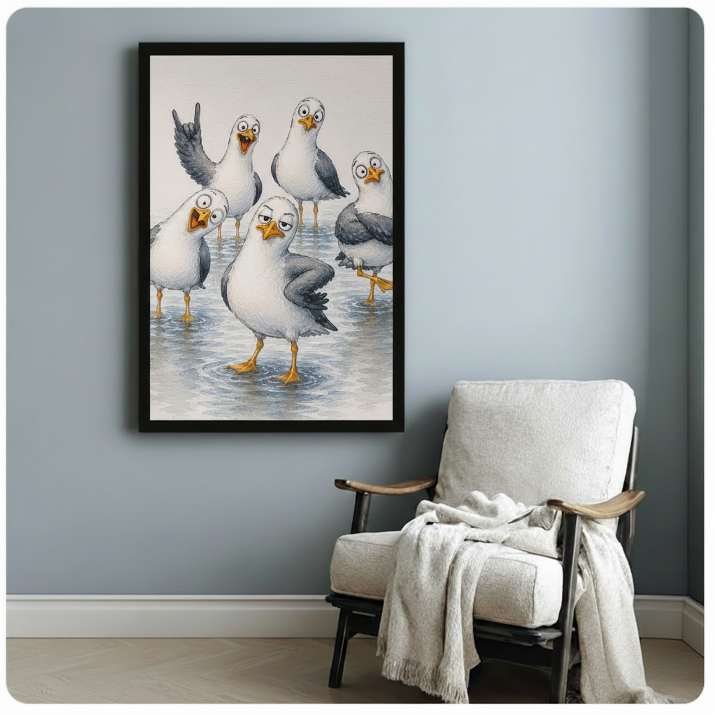 Funny Seagull Gang Coastal Humor Canvas Art Wall Art