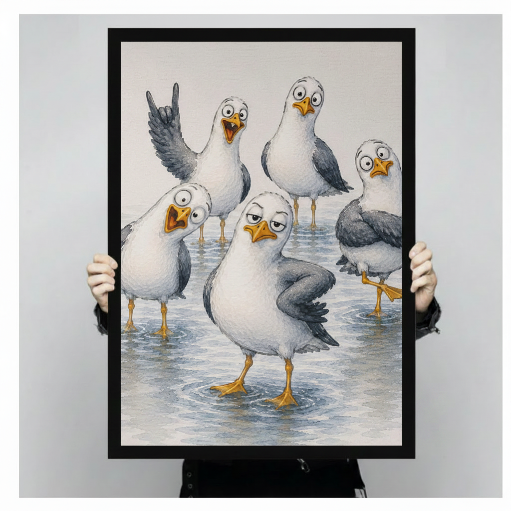 Funny Seagull Gang Coastal Humor Canvas Art Wall Art
