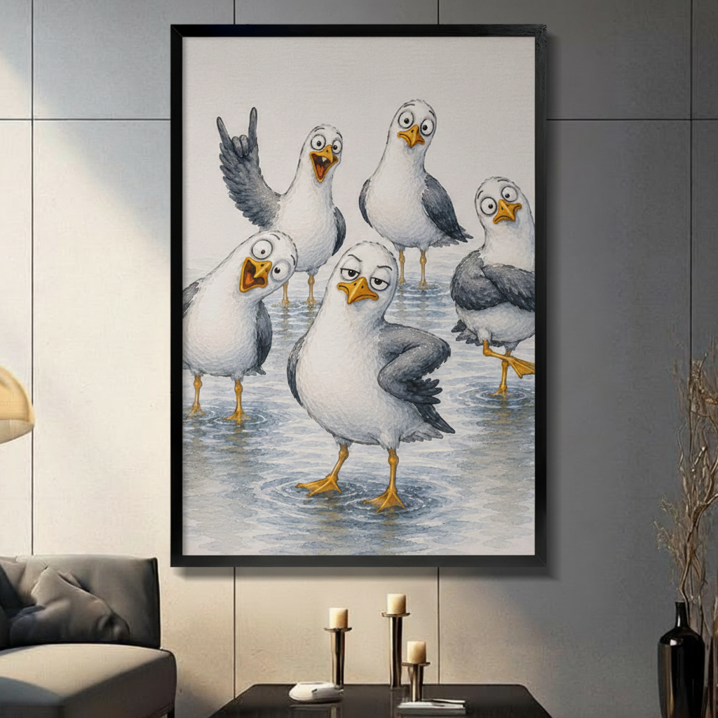 Funny Seagull Gang Coastal Humor Canvas Art Wall Art