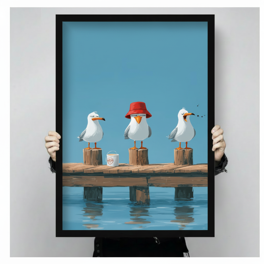 Funny Seagulls Coastal Humor Canvas Wall Art