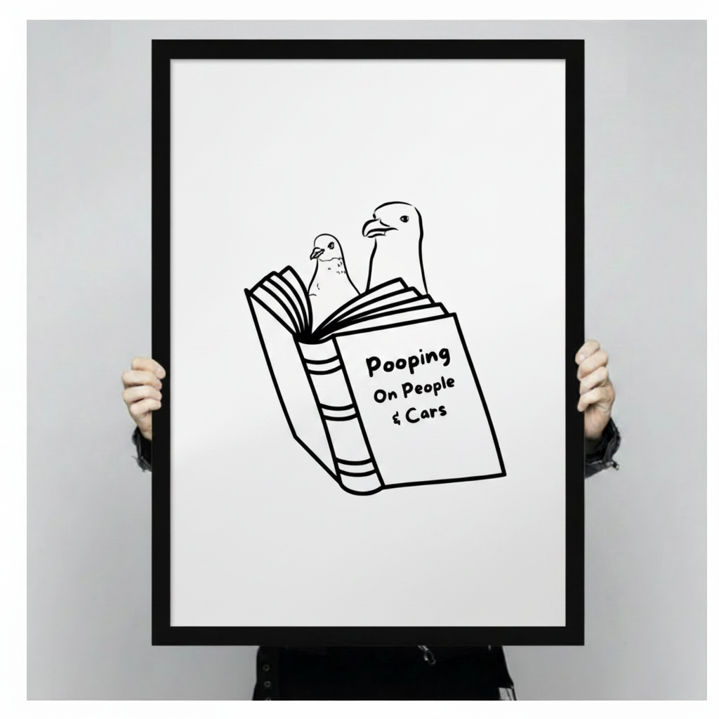 Funny Pigeon Book Minimalist Line Art Canvas Print