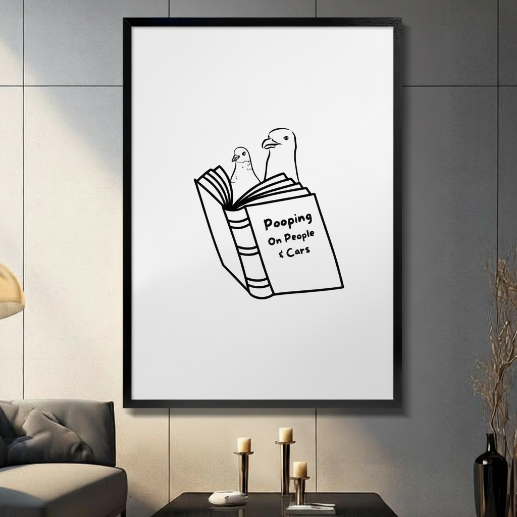 Funny Pigeon Book Minimalist Line Art Canvas Print