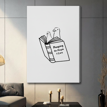 Funny Pigeon Book Minimalist Line Art Canvas Print