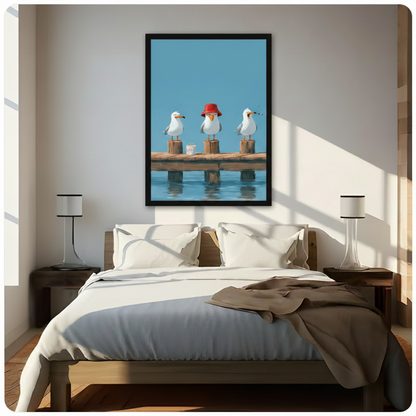 Funny Seagulls Coastal Humor Canvas Wall Art
