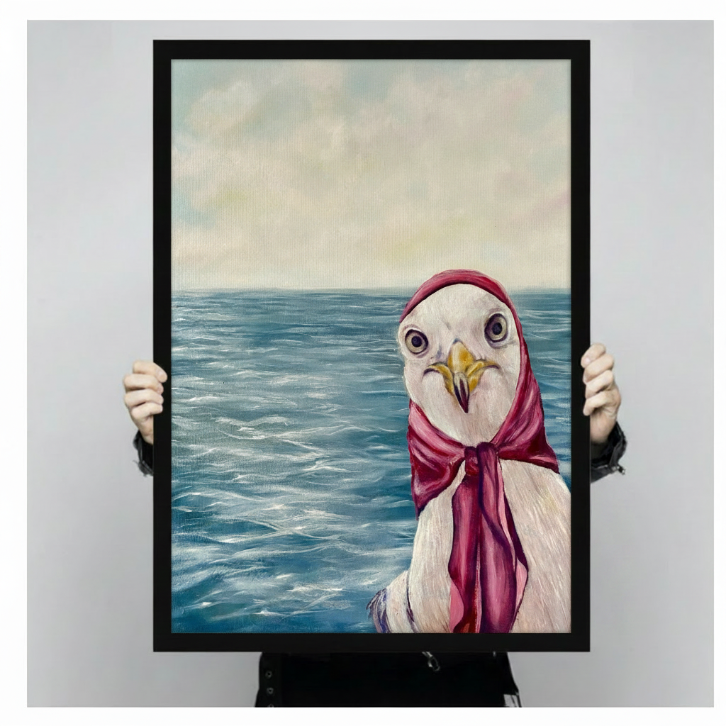 Seagull Red Scarf Ocean Painting Canvas Art Wall Art