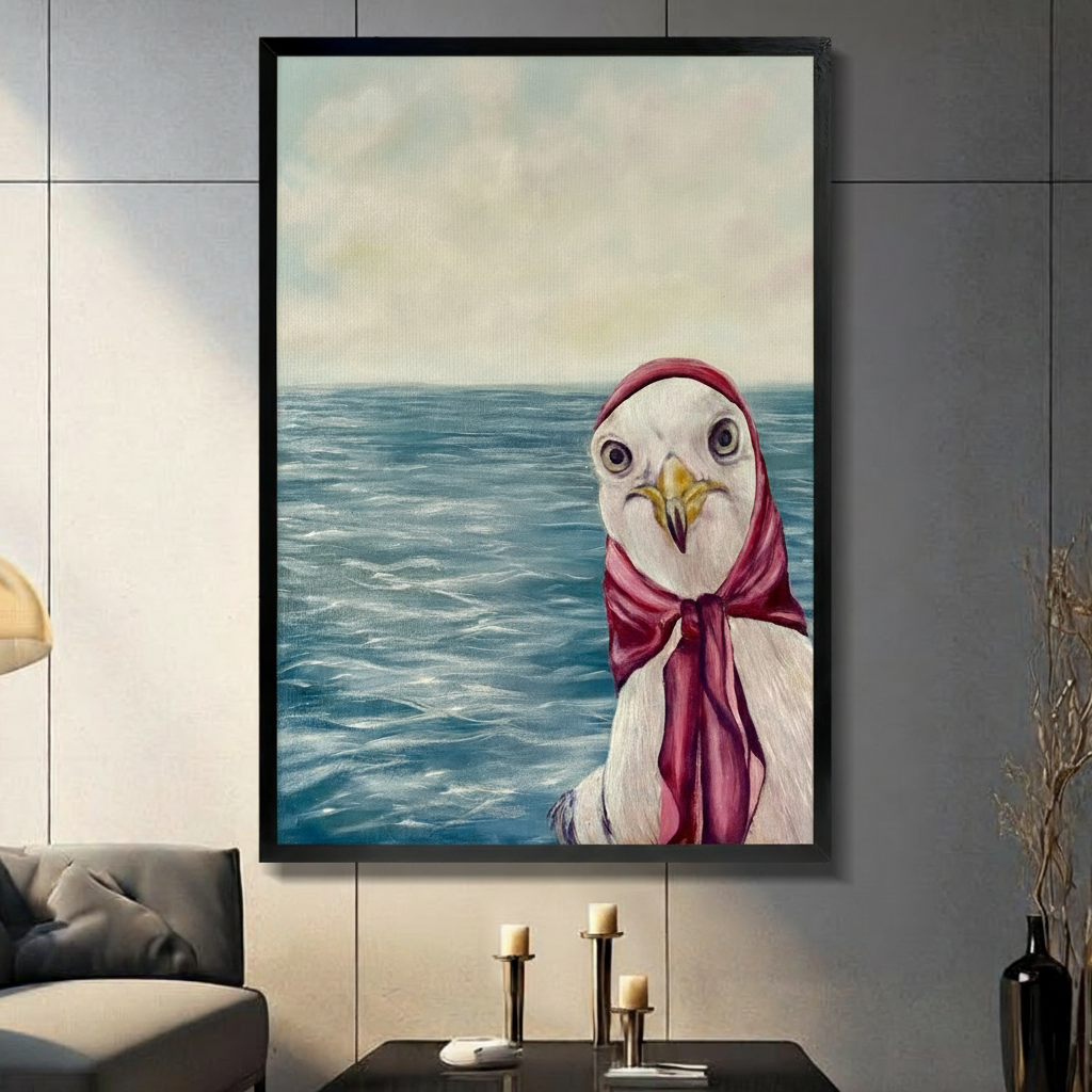 Seagull Red Scarf Ocean Painting Canvas Art Wall Art