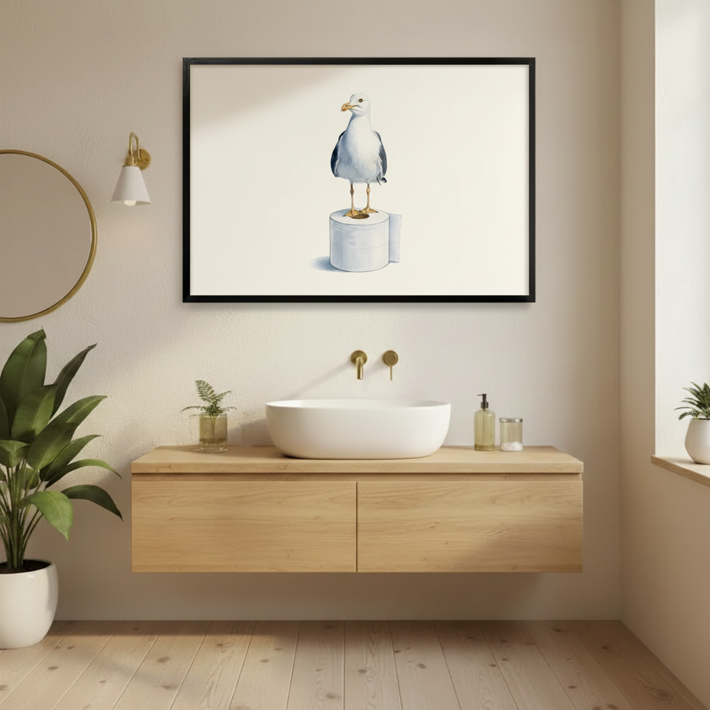 Seagull on Toilet Paper Bathroom Canvas Art Wall Art