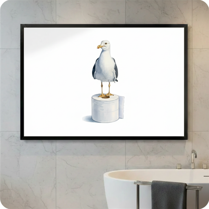 Seagull on Toilet Paper Bathroom Canvas Art Wall Art