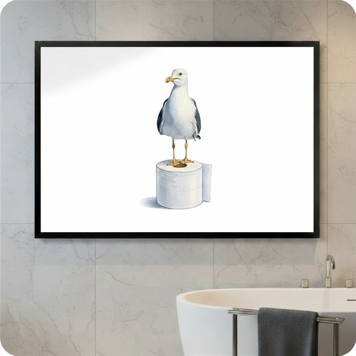 Seagull on Toilet Paper Bathroom Canvas Art Wall Art