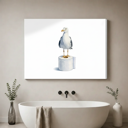 Seagull on Toilet Paper Bathroom Canvas Art Wall Art