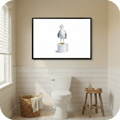 Seagull on Toilet Paper Bathroom Canvas Art Wall Art