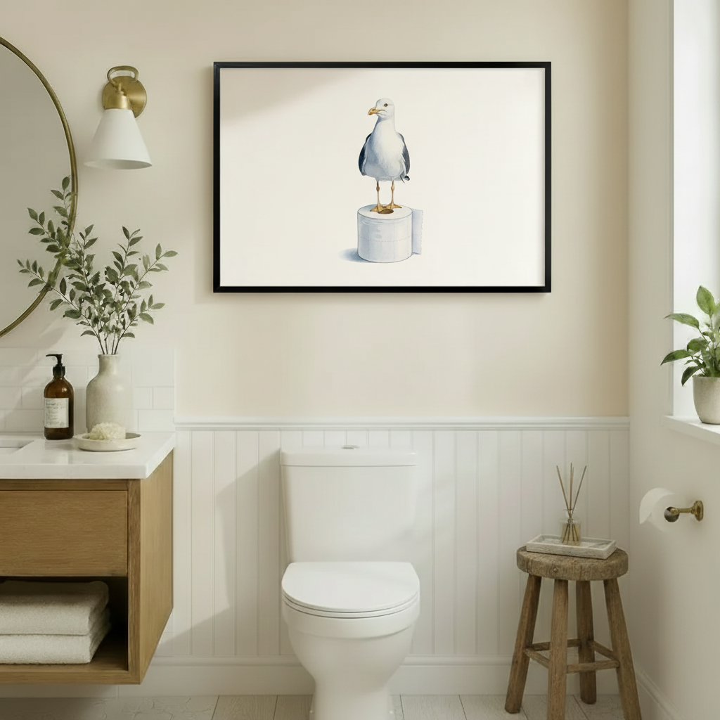 Seagull on Toilet Paper Bathroom Canvas Art Wall Art
