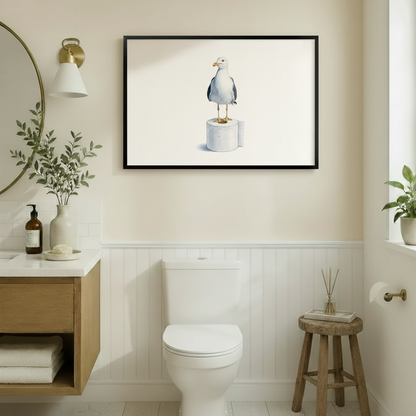 Seagull on Toilet Paper Bathroom Canvas Art Wall Art