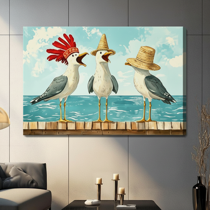 Seagull Hat Party Coastal Canvas Art Wall Art