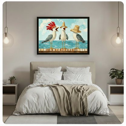 Seagull Hat Party Coastal Canvas Art Wall Art