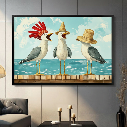 Seagull Hat Party Coastal Canvas Art Wall Art
