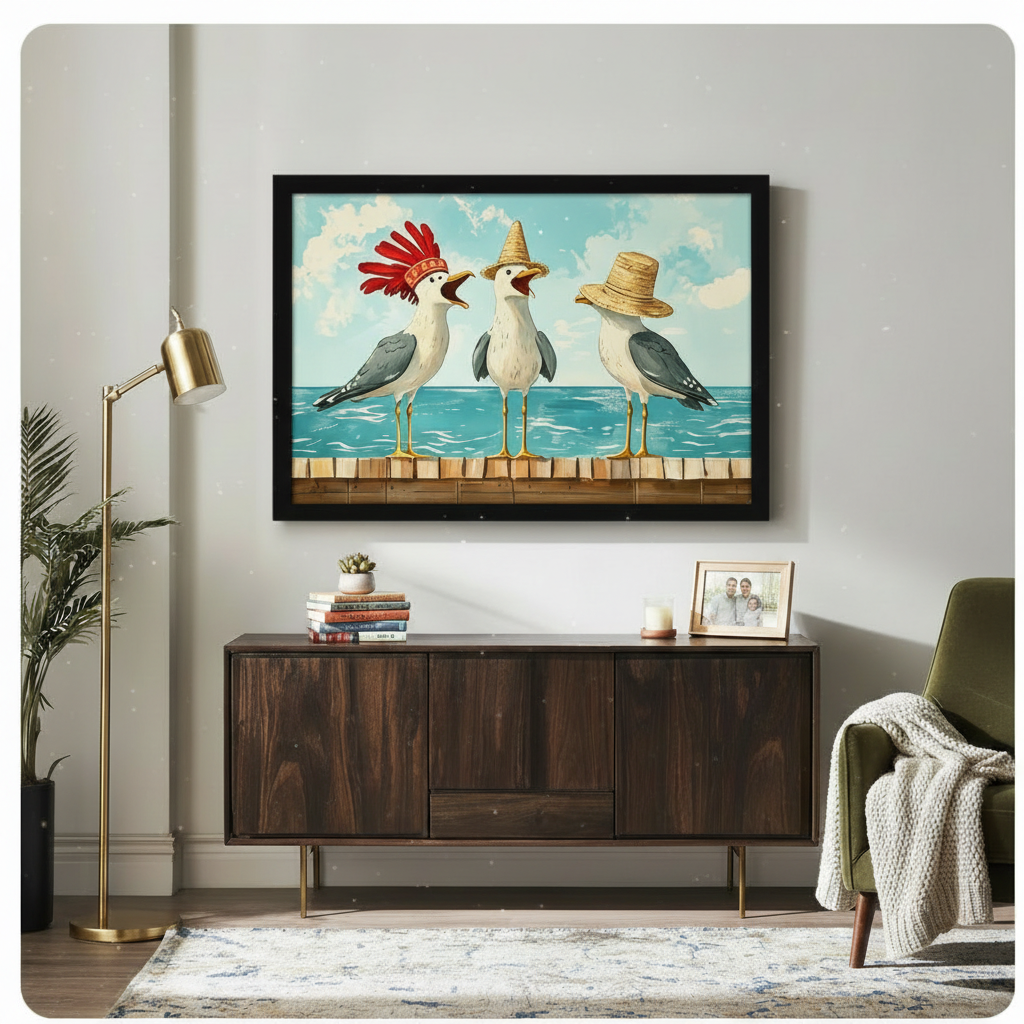 Seagull Hat Party Coastal Canvas Art Wall Art