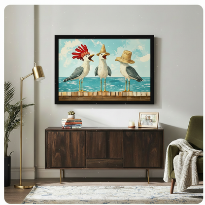 Seagull Hat Party Coastal Canvas Art Wall Art