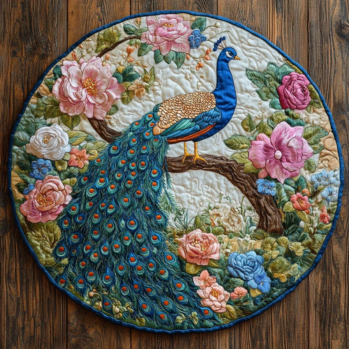 Serenade of the Peacock Quilted Round Mat