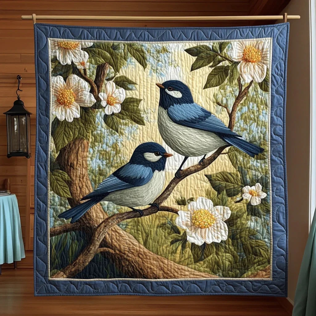 Serene Blue Bird Duo Quilt Blanket