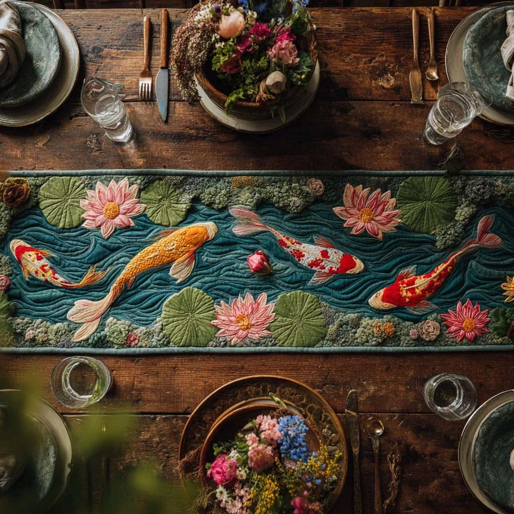 Serene Koi Pond Quilted Table Runner