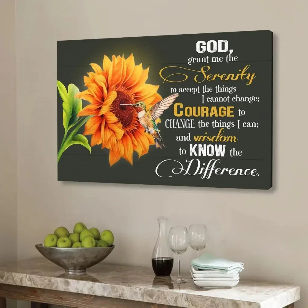 serenity prayer canvas hummingbird sunflower christian wall art (Landscape) (view 6)