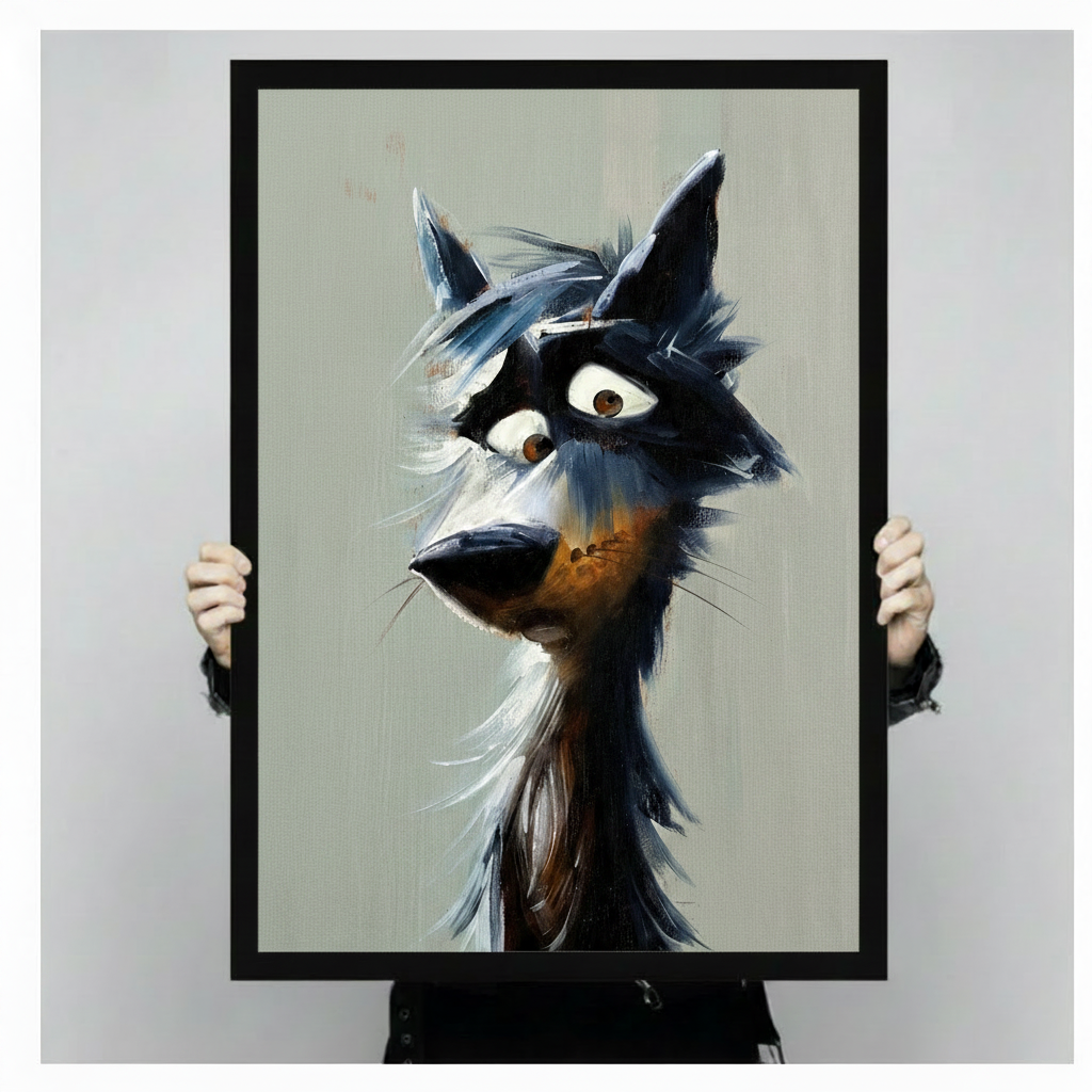 Quirky Dark Wolf Portrait Canvas Wall Art