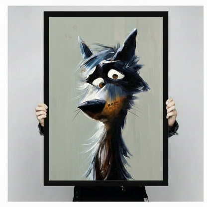 Quirky Dark Wolf Portrait Canvas Wall Art