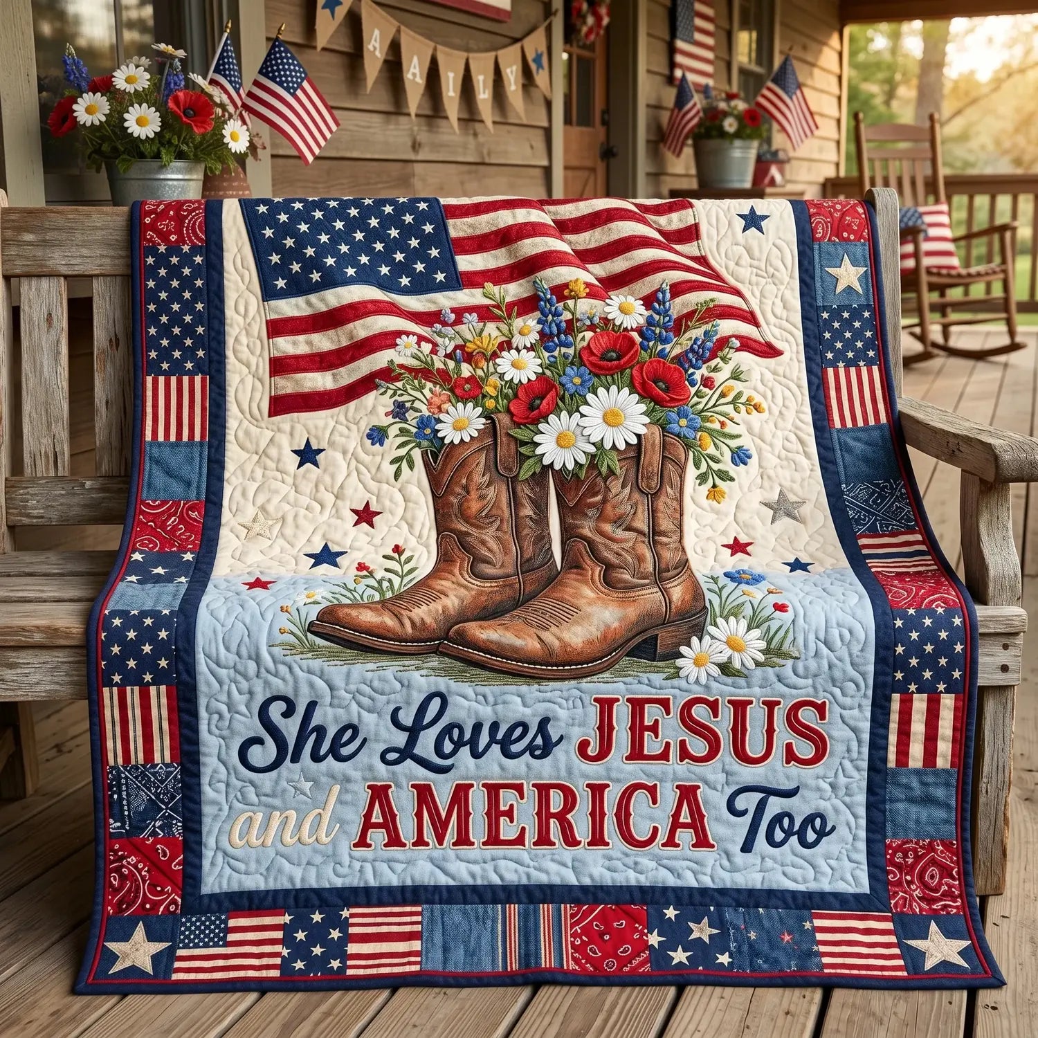 She Loves Jesus And America Too Quilt Blanket