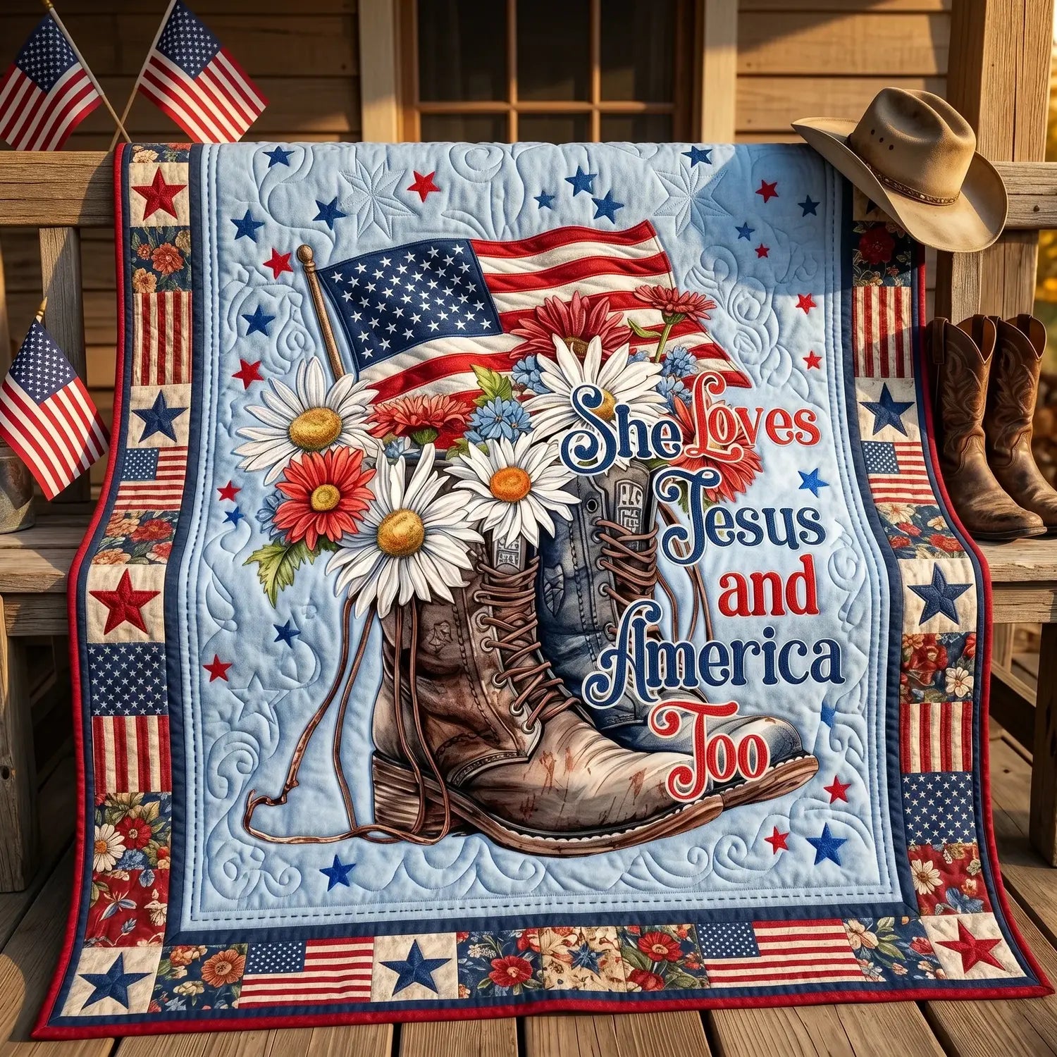 She Loves Jesus And America Quilt Blanket