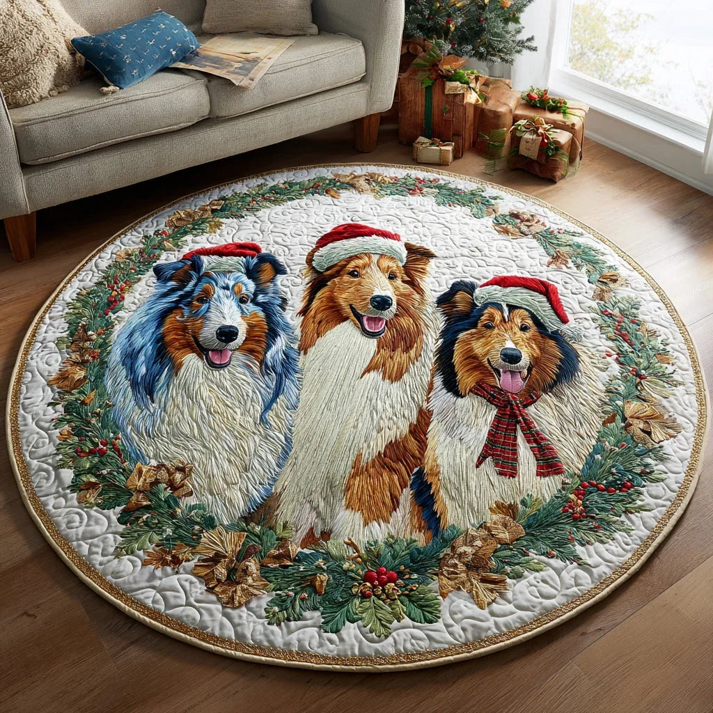 Sheltie Christmas Harmony Quilted Round Mat