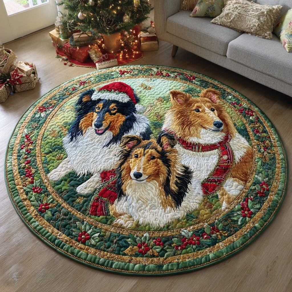 Sheltie Christmas Magic Quilted Round Mat