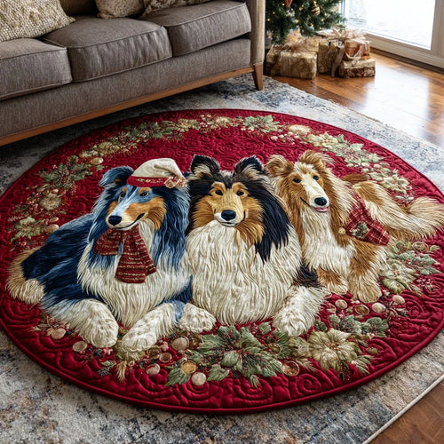 Sheltie Christmas Spirit Quilted Round Mat