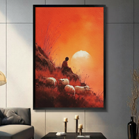 Shepherd Sunset Hillside Sheep Canvas Wall Art