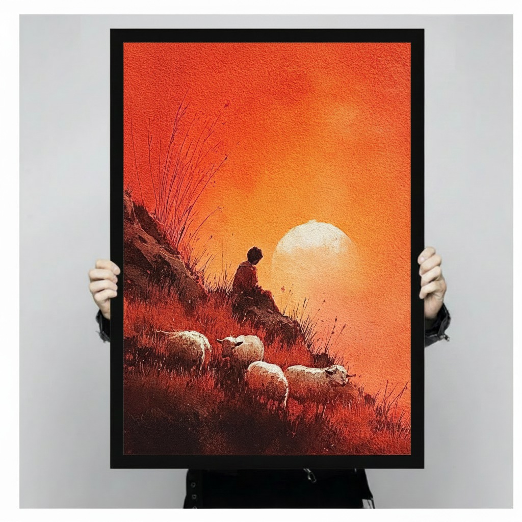 Shepherd Sunset Hillside Sheep Canvas Wall Art