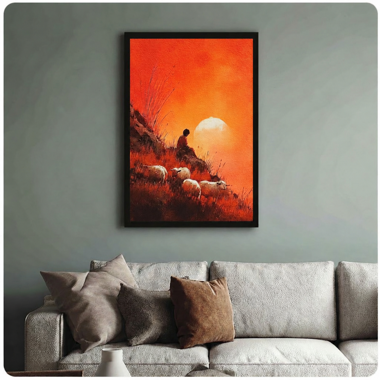 Shepherd Sunset Hillside Sheep Canvas Wall Art